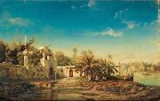 Auguste Borget Mosque on the Banks of the Ganges, India oil painting reproduction